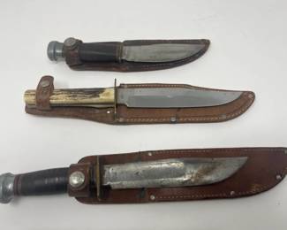 Vintage Marbles Gladstone Stacked Leather Fixed Blade Knives +