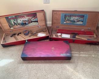 Vintage Wood Gilbert Model Tool Chests and Tools