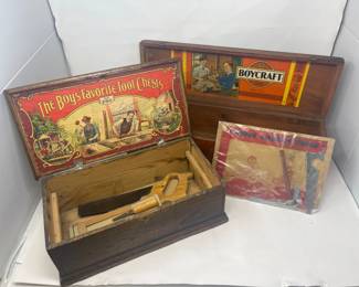 Antique The Boy's Favorite Tool Chest & Boycraft Model Tool Chest