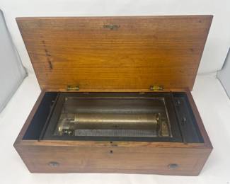 Antique Original Cylinder Swiss Music Box + Music Box Book