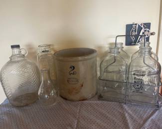 Vintage Red Wing # 2 Stoneware Crock & Glass Bottles