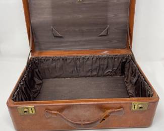 Vintage Leather Clad Briefcase / Small Luggage Case