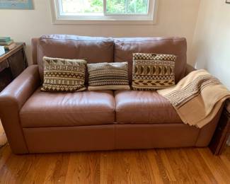 American Leather Chestnut Brown Leather Couch with Hide a Bed