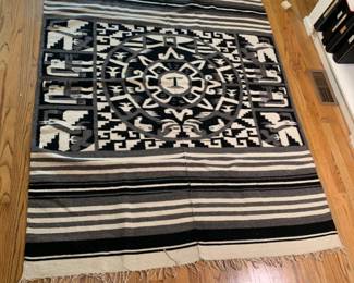 Handmade Black, White, & Grey Kilim South American Rug