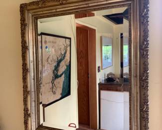 Vintage Gold Gilt Floral & Scroll Carved Wood Frame Beveled Mirror