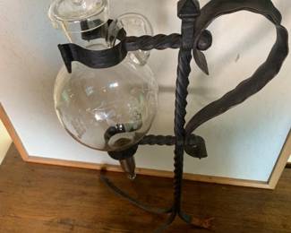 Vintage Spanish Revival Wrought Iron Etched Glass Wine Aerator