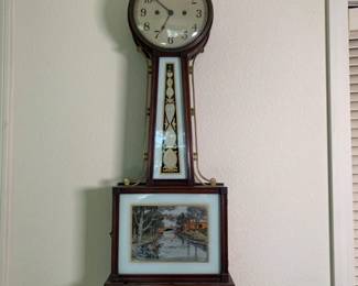 	1920s New Haven "Willard" Weight Driven Banjo Clock - 42"T