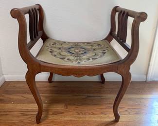 	Antique Wedding Chair with Needlepoint Seat - Bustle Chair - Vanity Chair