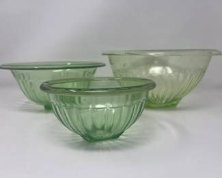 Vintage Hazel Atlas Set of 3 Green Uranium Nesting Mixing Bowls