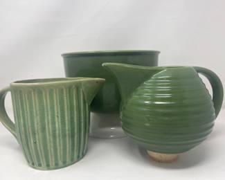 	Green Bauer Pottery Ringware Pitcher & Bowl + Stoneware Pitcher