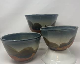 Signed Studio Art Handmade Glazed Nesting Mixing Bowls
