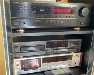 Stereo System In Cabinet w/ Contents - Denon - Technics