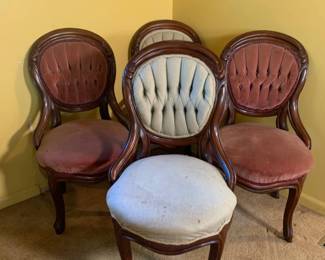 Antique Solid Wood Victorian Tufted Parlor Side Chairs