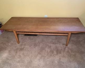 Teak MCM Coffee Table w/ Magazine Newspaper Rack Shelf