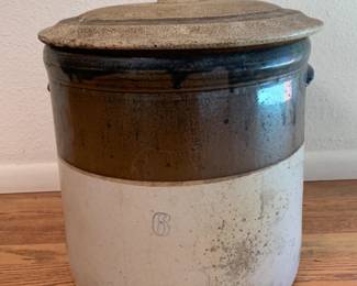 Vintage 2 Tone Lidded Crock #6