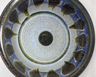 Signed MCM Regnor Reinholdtsen Pottery Drip Glaze Bowl 16"