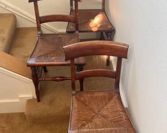 4 Antique Hitchcock Style Solid Wood Dining Chairs w/Rush Seat