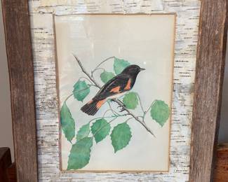Hand painted bird
Birch Matting 
Wood frame