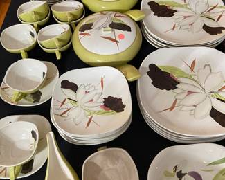 Red Wing dishes, white lotus pattern
