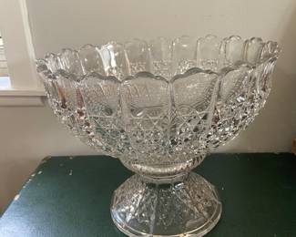 Large crystal punch bowl with pedestal and ladle