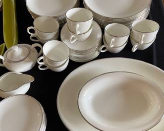  Wedgewood bone China , white with silver rims
Set for 10