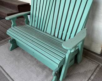 Green wooden glider settee 