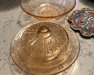 Pink depression butter dish 