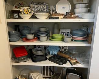 Fiesta ( USA and Homer Laughlin)
Cake pans 
Glass baking pans
Corning ware , Tupperware and More 