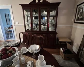 Large mahogany China Hutch 
Country side white China 
