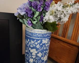 Large Asian vase with faux flowers