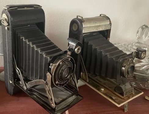 Vintage Eastman Kodak pocket cameras.