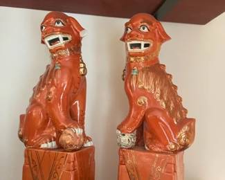 A pair of Beijing Lions Statues Fu Foo dog statues.