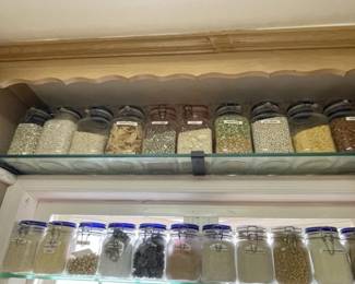 Canisters with beans.