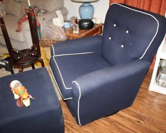 blue swivel rocker and footstool