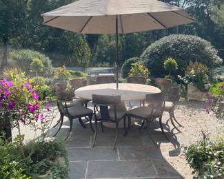 Set of 8 Klismos Dining Chairs & Large Round Dining Table