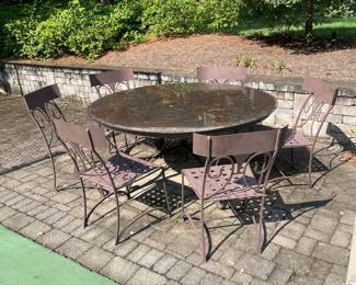 Outdoor Iron Patio Table w/6 Chairs