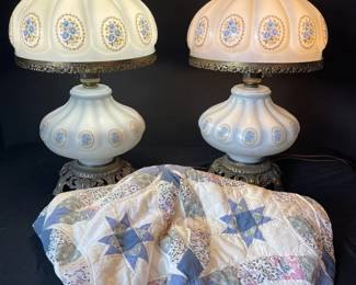 Large Lamps And Handmade Quilt In Blue