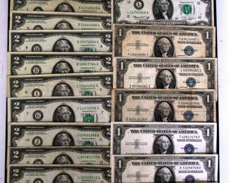 $1 Silver Certificates & $2 Bills - some very off center