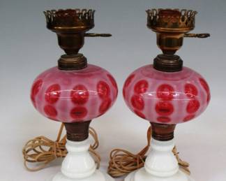 Cranberry & White Coin Dot Lamps