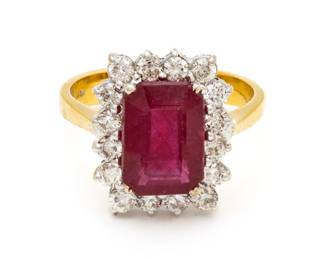4.89ct Emerald Cut Ruby, .94ct Diamond & 18kt Yellow Gold Ring, 7g Size: 8