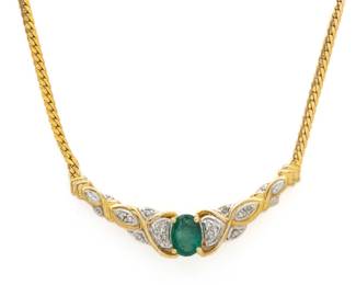 Emerald, Diamond & 14kt Italian Yellow Gold Necklace, L 16" 8g