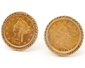Gold 1905 US $10. Liberty Head Coin Cufflinks, 14K Gold Mounts 48g 1 Pair
