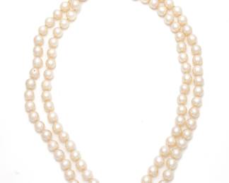Pearl Necklace, 8mm, 14kt Gold & Diamond Clasp, L 36" 73g