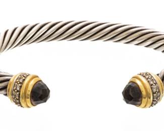 David Yurman (American) Sterling Silver, 18K Gold Cable Cuff Bracelet, W 2.5" 45.3g