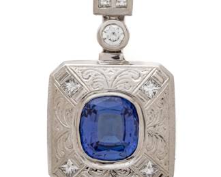 6.24ct. Tanzanite Pendant, 14K White Gold W 1" 17g