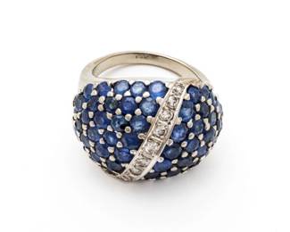 Sapphire And Diamond Cluster Dome Ring, 14K White Gold, Size: 6.25