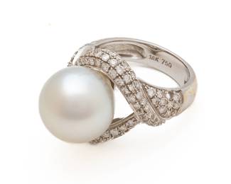 Mabe Pearl (12mm) Diamond & 18k White Gold Ring, 11g Size: 6.5