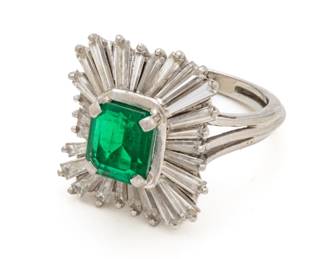 Emerald 1 1/4 Ct.and Diamond Ballerina Ring Ca. 1960