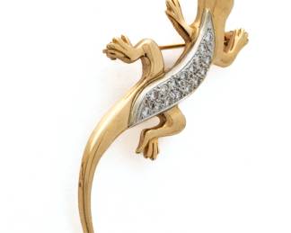 14kt Yellow Gold And Diamond Lizard Ca. 1970, L 2.5" 8.6g