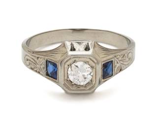 18K White Gold And Diamond Art Deco Ring, Ca. 1940, 4.5g Size: 9